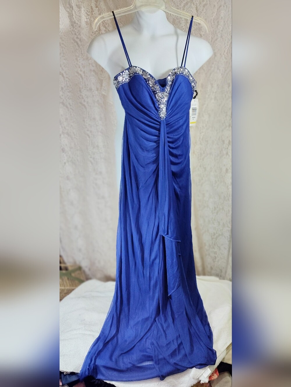 FINAL Evening Gown Prom Onyx Nite Vivid Sapphire Blue & Silver Size 4  NWOT